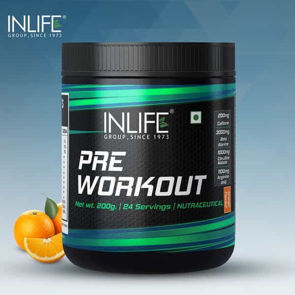 Inlife Pre-Workout Supplement 200Mg Caffeine 1000Mg Citrulline Men Women -200G Orange Flavour