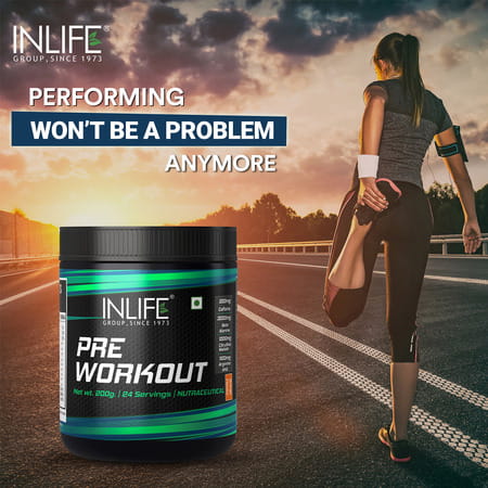 Inlife Pre-Workout Supplement 200mg Caffeine 1000mg Citrulline Men Women -200g Orange Flavour