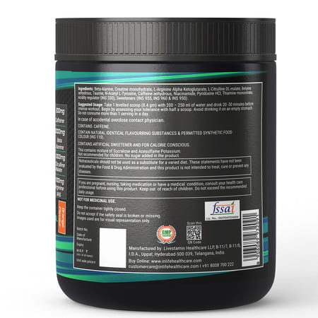 Inlife Pre-Workout Supplement 200mg Caffeine 1000mg Citrulline Men Women -200g Orange Flavour