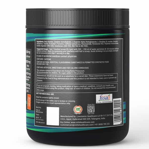 Inlife Pre-Workout Supplement 200Mg Caffeine 1000Mg Citrulline Men Women -200G Orange Flavour