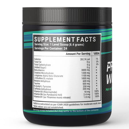Inlife Pre-Workout Supplement 200mg Caffeine 1000mg Citrulline Men Women -200g Orange Flavour