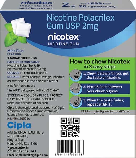 Nicotex 2Mg Mint Plus Gums Sugar Free Strip Of 9 (Pack Of 4)