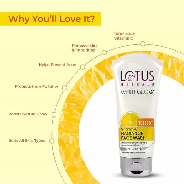 Lotus Herbals Whiteglow Vitamin C Radiance Face Wash 100G (Pack Of 2 )