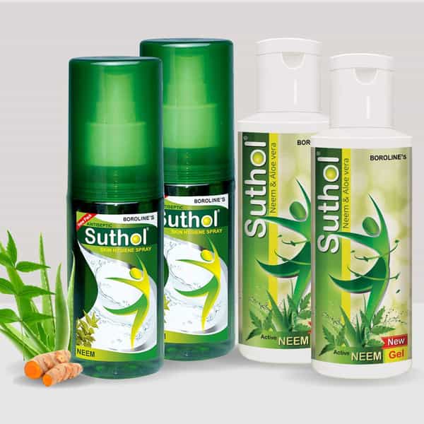 Boroline Suthol Neem Gel 100 Ml X 2 + Neem Spray 100 Ml X 2 | Ayurvedic Antiseptic Spray