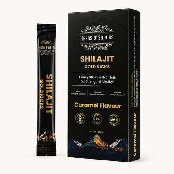 Herbs O' Shrubs Shilajit Gold Kicks | Ayurvedic Men Wellness Supplement With Shilajit | 5 Sticks