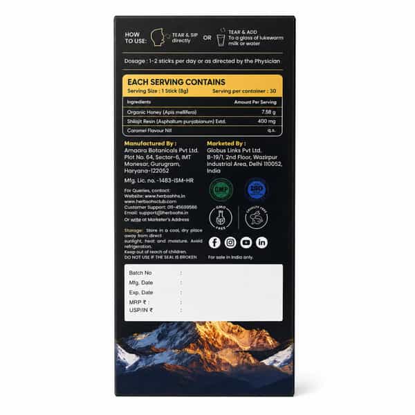 Herbs O' Shrubs Shilajit Gold Kicks | Ayurvedic Men Wellness Supplement With Shilajit | 5 Sticks