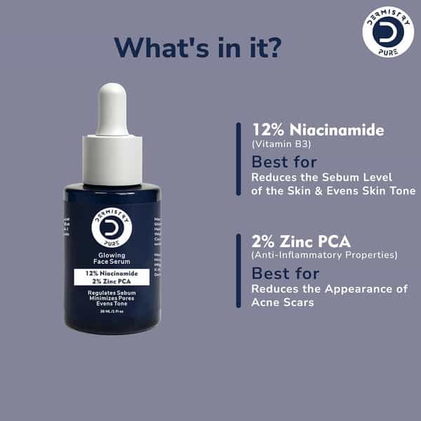 Dermistry 12% Niacinamide 2% Zinc Serum Oil Control Blemishes Minimizes Pores Evens Skin Tone 30Ml