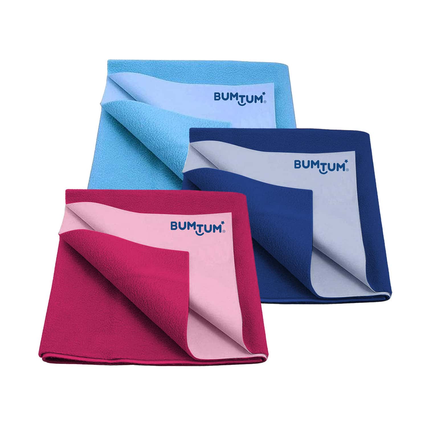 Bumtum Dry Sheet Leakproof Baby Bed Protector (Aquablue+Blue+Hotpink Small Size 50*70cm|Pack Of 3)