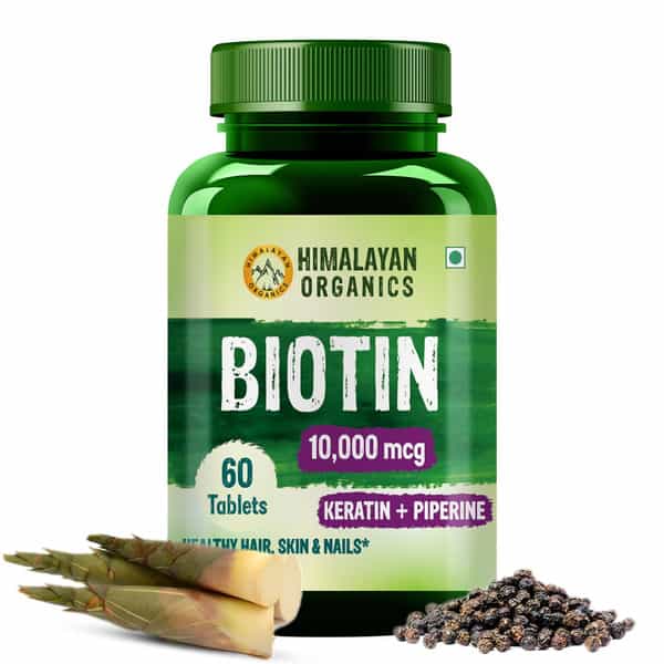 Himalayan Organics Biotin 10 | 000Mcg With Keratin + Piperine Supplement - 60 Veg Tablets