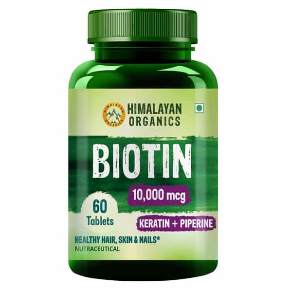 Himalayan Organics Biotin 10 | 000Mcg With Keratin + Piperine Supplement - 60 Veg Tablets