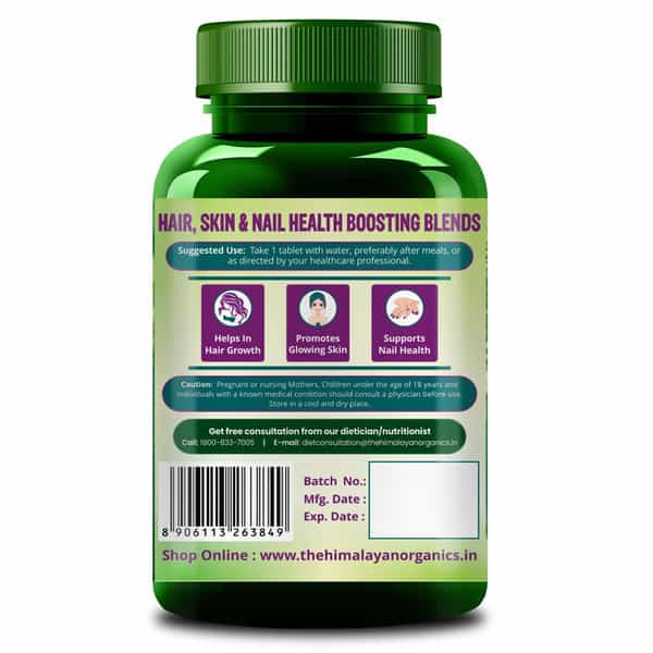 Himalayan Organics Biotin 10 | 000Mcg With Keratin + Piperine Supplement - 60 Veg Tablets
