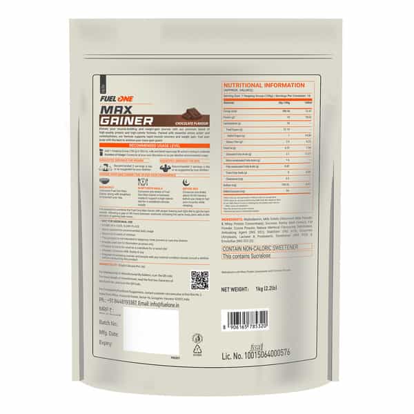 Fuel One Max Gainer (Chocolate | 1Kg) | High-Calorie Gainer With Added Digestive Enzymes
