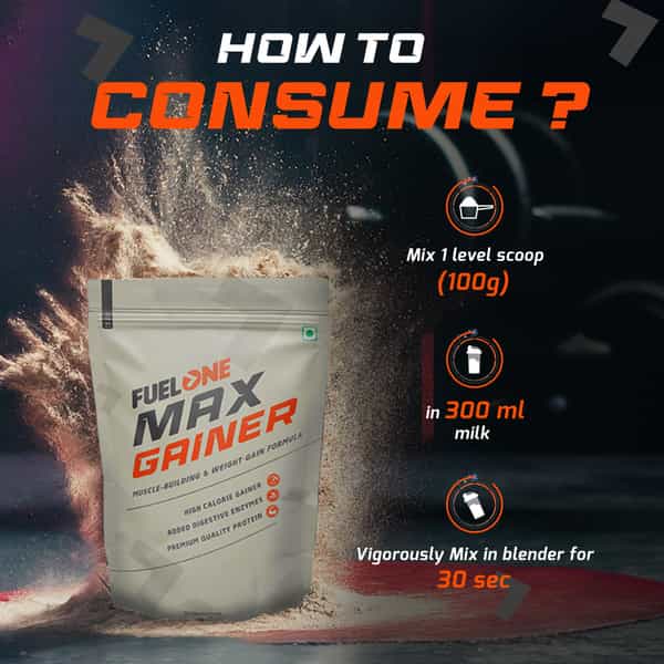 Fuel One Max Gainer (Chocolate | 1Kg) | High-Calorie Gainer With Added Digestive Enzymes