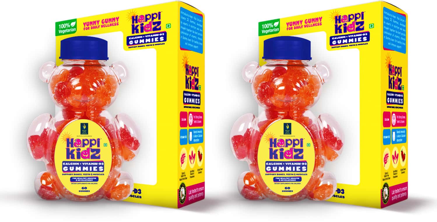 Happikidz Calcium + Vitamin D Gummies | Strawberry - 60n (pack Of 2)