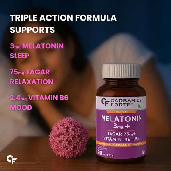 Carbamide Forte Melatonin 3Mg With Tagara 75Mg Sleeping Aid Pills 90 Tablets