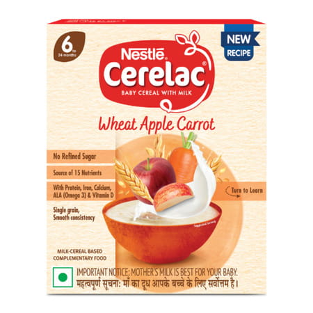 Nestle Cerelac Wheat Apple Carrot Baby Cereal | No Refined Sugar | Stage 1 | 6 - 24 Months |300gm