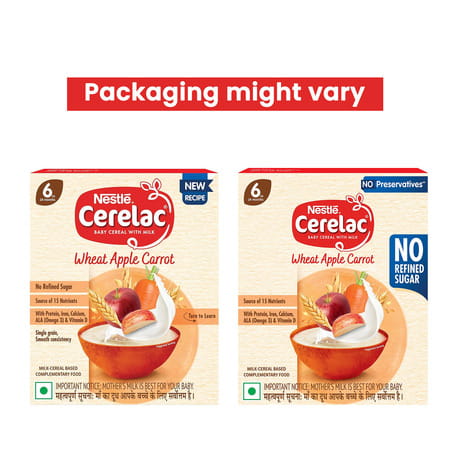 Nestle Cerelac Wheat Apple Carrot Baby Cereal | No Refined Sugar | Stage 1 | 6 - 24 Months |300gm