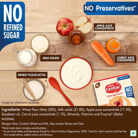 Nestle Cerelac Wheat Apple Carrot Baby Cereal | No Refined Sugar | Stage 1 | 6 - 24 Months |300gm
