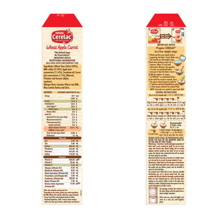 Nestle Cerelac Wheat Apple Carrot Baby Cereal | No Refined Sugar | Stage 1 | 6 - 24 Months |300gm
