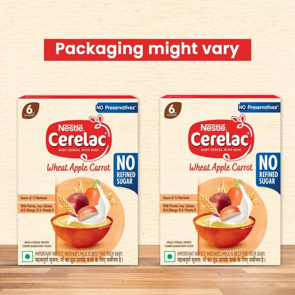 Nestle Cerelac Wheat Apple Carrot | No Refined Sugar | No Preservatives | 6 To 24 Months | 300 Gm