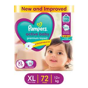 F83072pampers Active Baby Tape Style Extra Large (Xl) 12+ Kg Baby Diapers 72 No'S