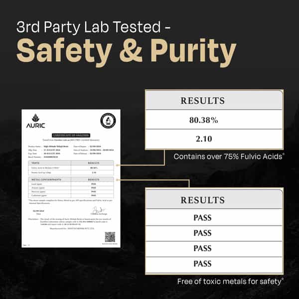 Auric Lab Certified High Altitude Shilajit/Shilajeet Gold Resin 75% Fulvic Acid + Humic Acid - 20G