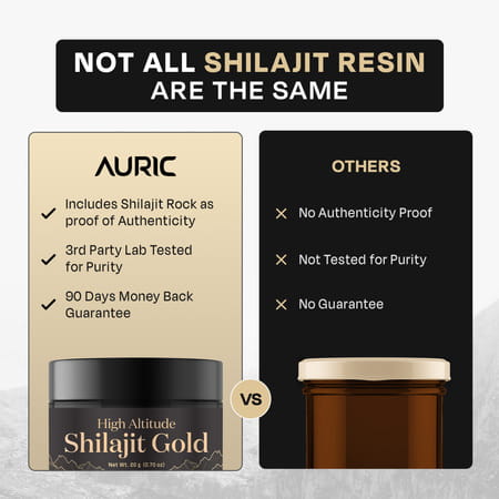 Auric Lab Certified High Altitude Shilajit/Shilajeet Gold Resin 75% Fulvic Acid + Humic Acid - 20g