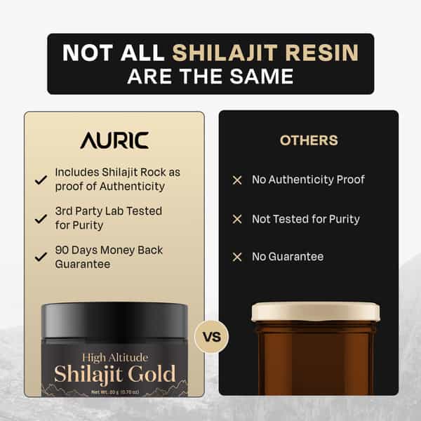 Auric Lab Certified High Altitude Shilajit/Shilajeet Gold Resin 75% Fulvic Acid + Humic Acid - 20G