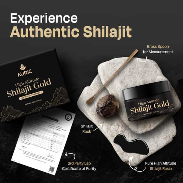 Auric Lab Certified High Altitude Shilajit/Shilajeet Gold Resin 75% Fulvic Acid + Humic Acid - 20G
