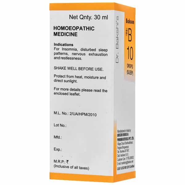 Dr Bakshi's Bakson Homoeopathy B10 Sleep Drop 30 Ml