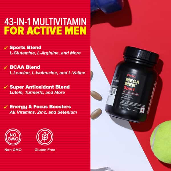 Gnc Mega Men Sport Multivitamin For Men | Formulated In Usa | 43 Premium Ingredients | 60 Tablets