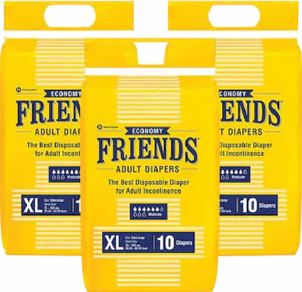 Friends Economy Adult Diapers Tape Style - 30 Count (X Large)\Waist Size 30-56.21 Inch|Combo Of 3