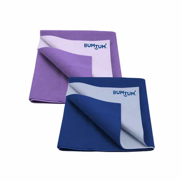 Bumtum Dry Sheet Leakproof Baby Bed Protector (Lilac + Royal Blue Small Size 50*70Cm|Pack Of 2)