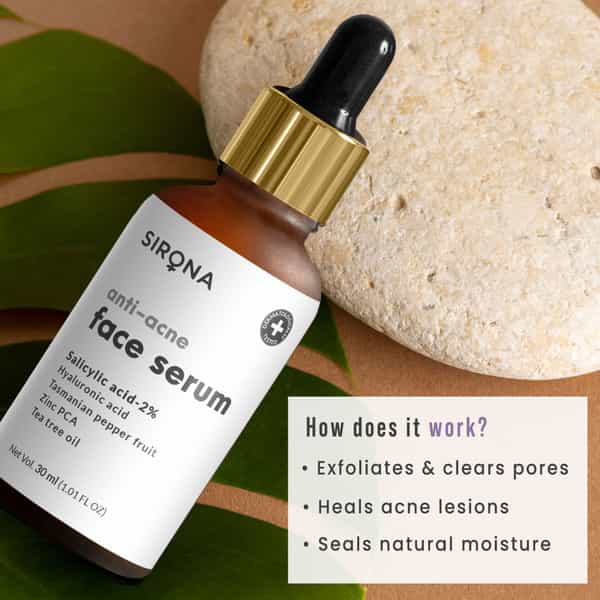 Sirona Anti Acne Face Serum With Tee Tree Oil Salicylic Acid Hyaluronic Acid And Vitamin E - 30 Ml