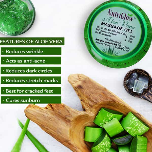 Nutriglow Aloe Vera Massage Gel For Acne/Radiant Skin /Hydrating Gel/Skin Moisturizer/Pack Of 2/100G