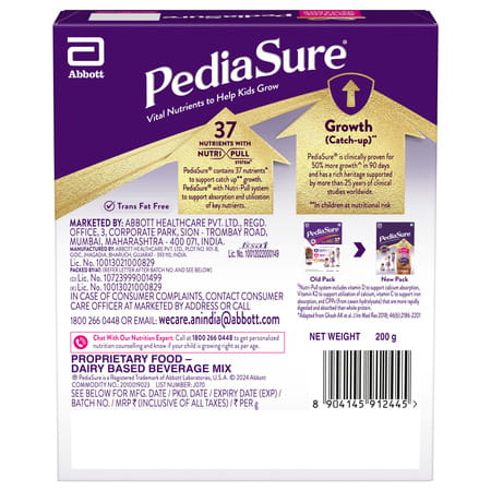 Pediasure Vital Nutrients To Help Kids Growth For 2-6 Years Old Chocolate Box Of 200 Gm