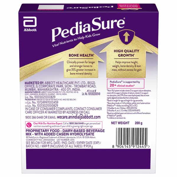 Pediasure Vital Nutrients To Help Kids Growth For 2-6 Years Old Chocolate Box Of 200 Gm