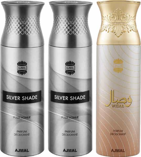 Ajmal Silver Shade & Silver Shade & Wisal Deodorantspray - For Men & Women (200 Ml Pack Of 3)