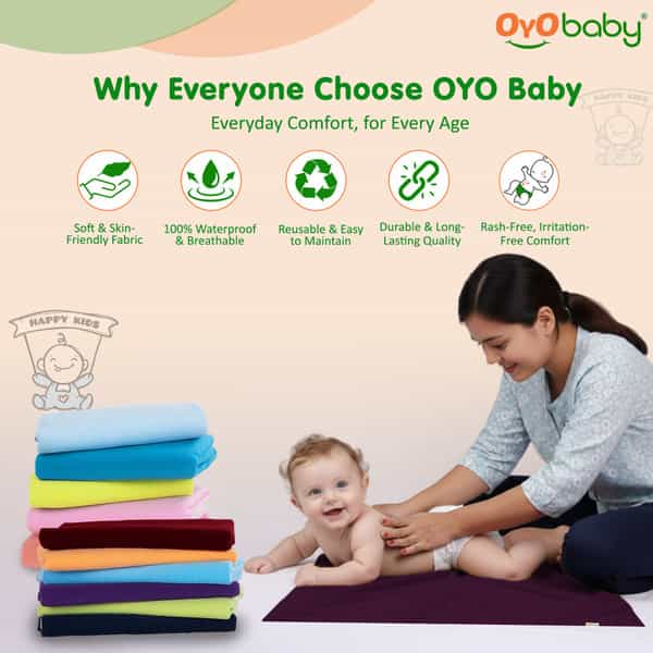 Oyo Baby Waterproof Bed Protector Baby Dry Sheet Medium Plum (70 Cm X 100 Cm)