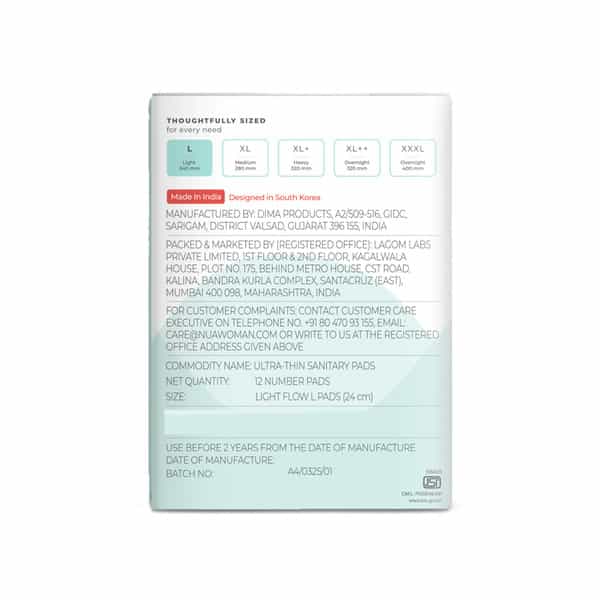 Nua Ultra-Safe Sanitary Pads | Light Flow| 12 Pads