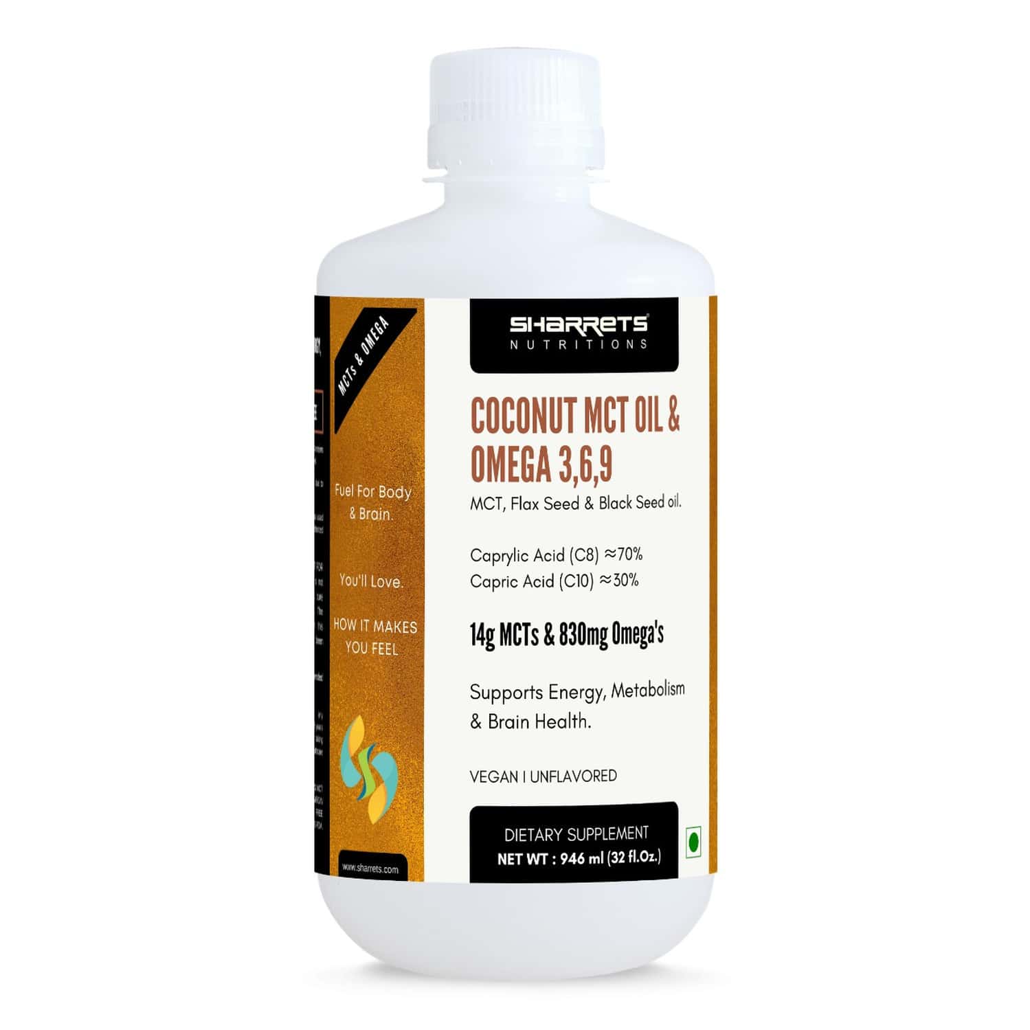 Buy SHARRETS COCONUT MCT OIL WITH OMEGA 3 6 9 VEGAN, GLUTEN FREE SUPPORTS FAT METABOLISM