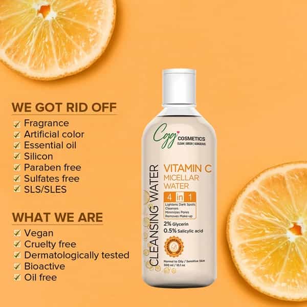 Cgg Cosmetics Vitamin C Micellar Cleansing Water 4 In 1 Skin Brightening- 300Ml