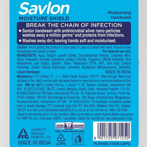 Savlon Moisutre Shield  Handwash  Bottle Of 200 Ml