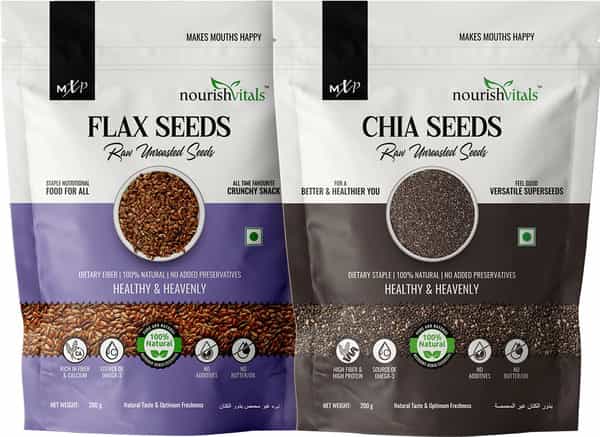 Nourishvitals Healthy Munching Combo Flax Seeds Raw Seeds + Chia Raw Unroasted Seeds (200Gm Each)