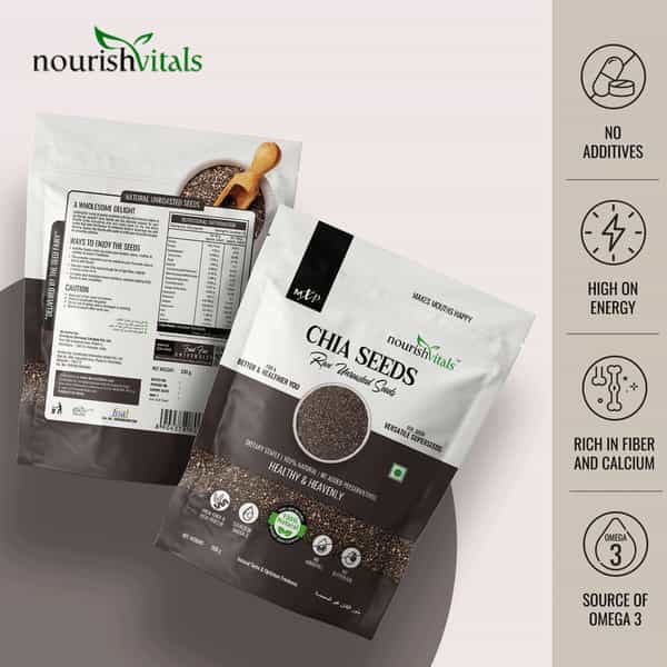 Nourishvitals Healthy Munching Combo Flax Seeds Raw Seeds + Chia Raw Unroasted Seeds (200Gm Each)