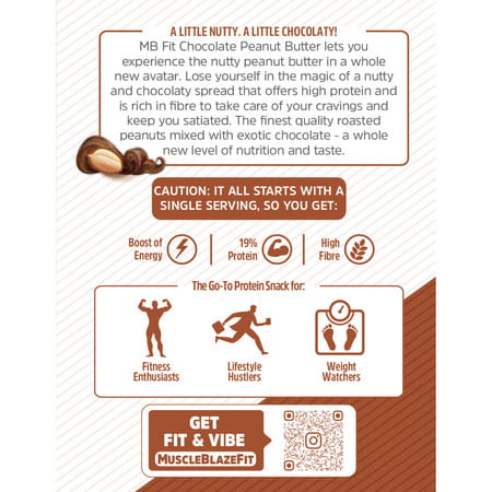 Muscleblaze Fit Chocolate Peanut Butter | Crunchy | 19 G Protein | Energy Booster | 1 Kg
