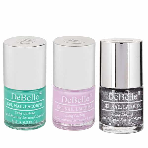 Debelle Gel Nail Polish Combo Set Of 3 French Hydrangea Silver Glitter] 24 Ml (8 Ml Each)