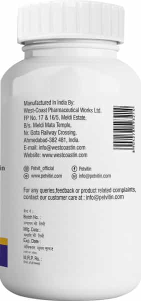 Petvit Skin & Coat Tablets For Dog Shiny Coat | For All Age Group | Palatable Chewable- 60 Tablets