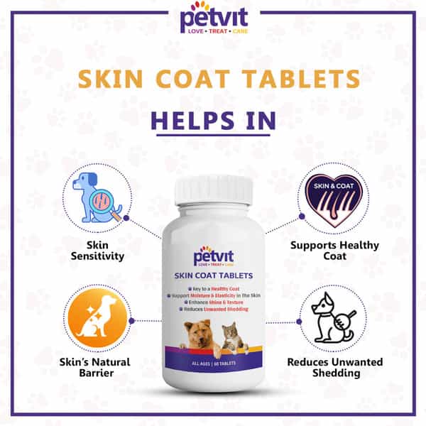 Petvit Skin & Coat Tablets For Dog Shiny Coat | For All Age Group | Palatable Chewable- 60 Tablets