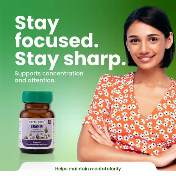 Green Milk Concepts Green Milk Brahmi Capsules | Memory | Focus & Mental Wellness | 30 Capsules